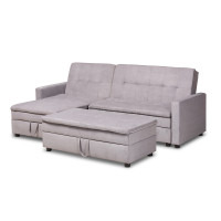 Baxton Studio R615-Light Grey-LFC Noa Modern and Contemporary Light Grey Fabric Upholstered Left Facing Storage Sectional Sleeper Sofa with Ottoman